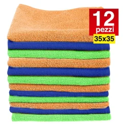 12 PANNI MICROFIBRA 35 X 35 CM PANNO PULIZIA MULTIUSO LAVAGGIO AUTO ASCIUGAMANO