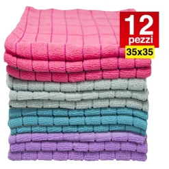 12 PANNI MICROFIBRA 35X35CM PANNO PULIZIA MULTIUSO LAVAGGIO AUTO ASCIUGAMANO