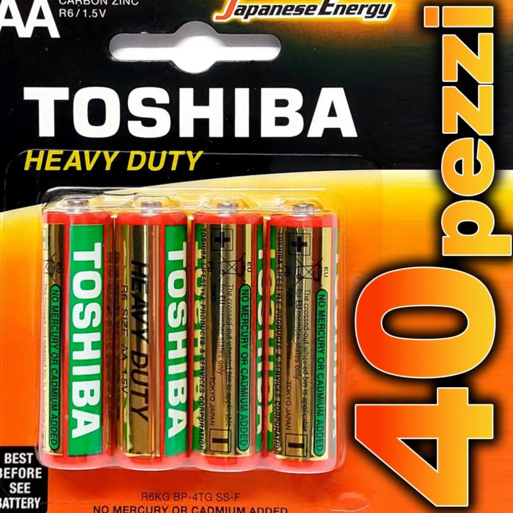 40 PEZZI BATTERIE STILO AA PILE ALKALINE CONFEZIONE RISPARMIO TOSHIBA R6 1.5 V