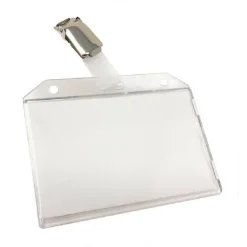 12 PORTA BADGE IN PLASTICA RIGIDA TRASPARENTE CON CLIP PORTABIGLIETTI 90X55 MM