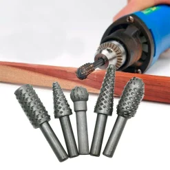 5 PUNTE FRESE PER MINI TRAPANO RASPA LEVIGATURA MODELLISMO INTAGLIO LEGNO 6 MM