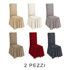 2 PZ COPRISEDIA CON VOLANT SCHIENALE SEDIA TESSUTO BUBBLE VARI COLORI LAVABILE