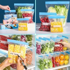 70 PZ SACCHETTI PER ALIMENTI CONGELATORE RIUTILIZZABILI CON CHIUSURA ERMETICA 3 MISURE