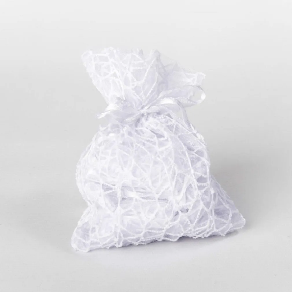 24 PZ. SACCHETTI RETE ORGANZA PORTA CONFETTI MATRIMONIO BATTESIMO BOMBONIERA