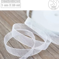 3 ROTOLI NASTRO BIANCO BOMBONIERA ORGANZA BOBINA DECORAZIONI ADDOBBI DECOUPAGE