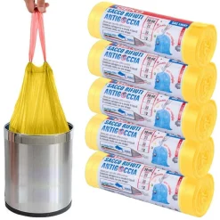 5 ROTOLI SACCHETTI BUSTE SPAZZATURA PROFUMATI 45LT 50X60 CON MANICI GIALLO 100PZ