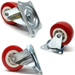 4 RUOTE IN GOMMA RICAMBIO PER CARRELLO MOBILI CON PIASTRA GIREVOLE ROSSO 40MM