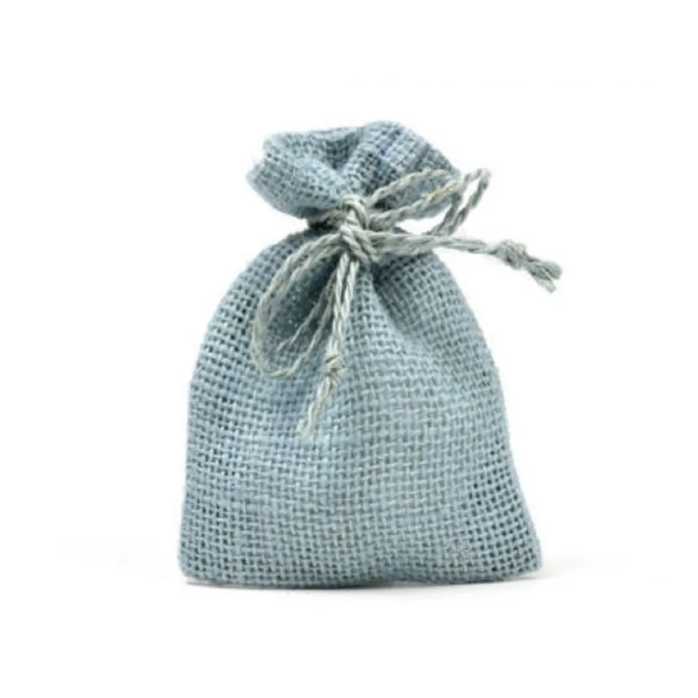 25 SACCHETTI DI JUTA AZZURRO PER BOMBONIERE CONFETTI COMPLEANNI MATRIMONIO