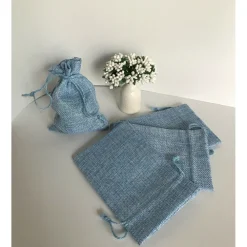 25 SACCHETTI DI JUTA AZZURRO PER BOMBONIERE CONFETTI COMPLEANNI MATRIMONIO