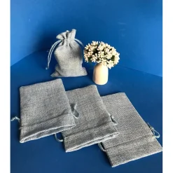 25 SACCHETTI DI JUTA AZZURRO PER BOMBONIERE CONFETTI COMPLEANNI MATRIMONIO