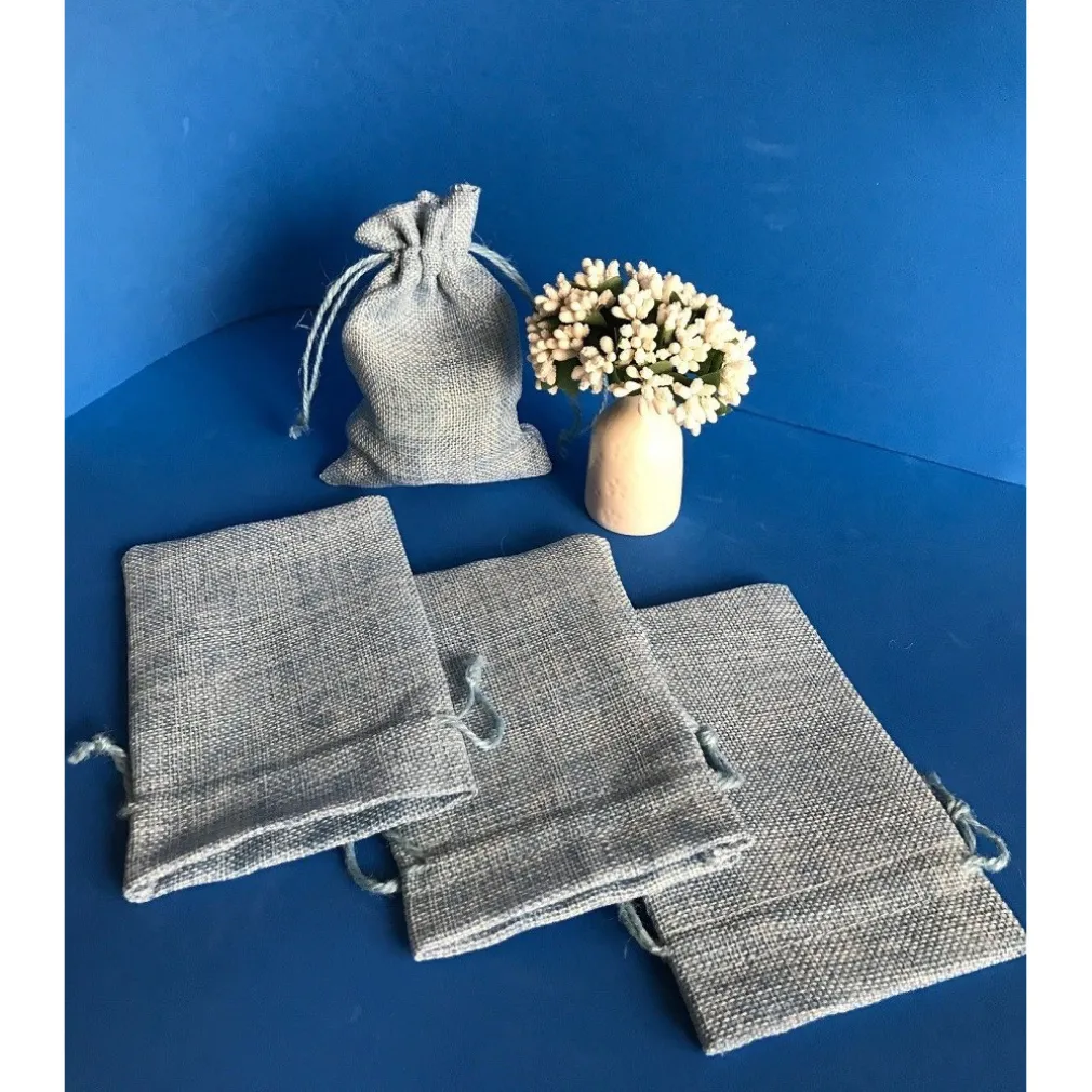 25 SACCHETTI DI JUTA AZZURRO PER BOMBONIERE CONFETTI COMPLEANNI MATRIMONIO