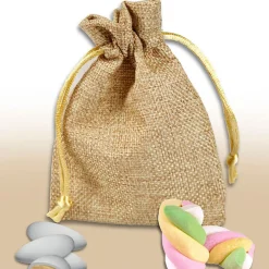 20 SACCHETTI IN TESSUTO JUTA PORTA CONFETTI MARRONE BOMBONIERA FESTA 9X12 CM