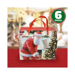 6 SCATOLE DA REGALO STAMPA BABBO NATALE CLASSICO MANICI ROSSI 13,5X11,5X16,5CM