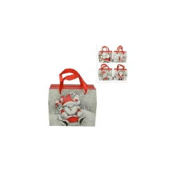 6 SCATOLE DA REGALO STAMPA BABBO NATALE MODERNO MANICI TESSUTO ROSSI 16X13X19CM