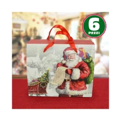 6 SCATOLE DA REGALO STAMPA BABBO NATALE CLASSICO MANICI ROSSI 23 X 12,5 X 27,5CM