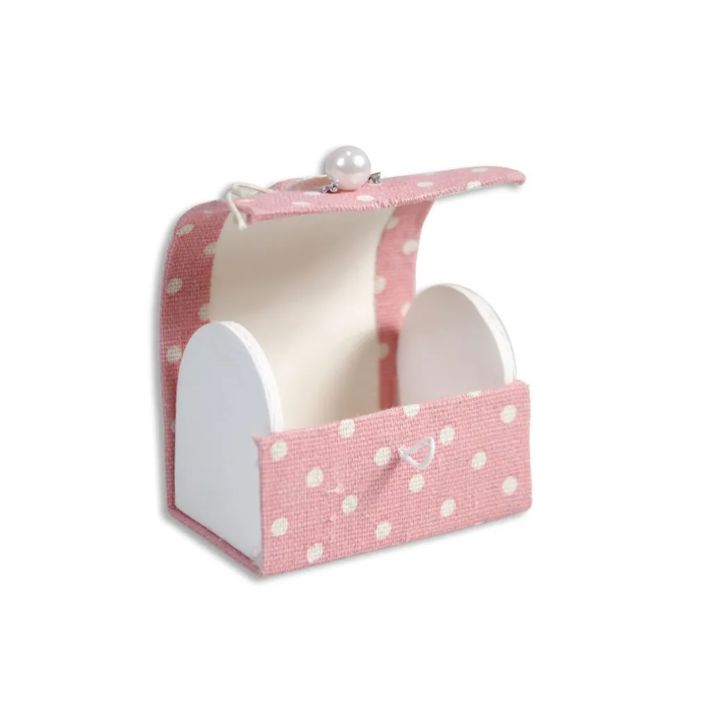 12 SCATOLINA BAULE IN TESSUTO PORTA CONFETTI BOMBONIERA NASCITA BATTESIMO ROSA