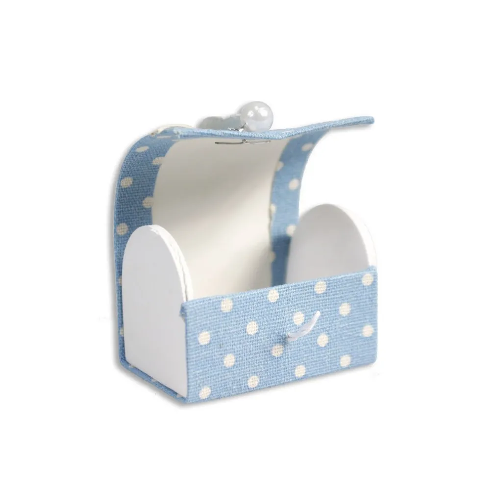 12 SCATOLINA IN TESSUTO BOMBONIERA PORTACONFETTI NASCITA BATTESIMO BAULE AZZURRO