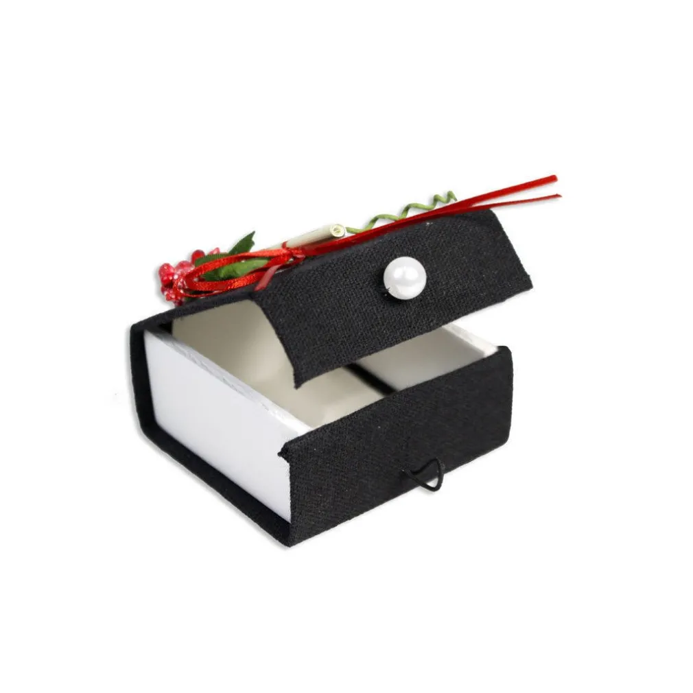 12 SCATOLINA IN TESSUTO CON PERGAMENA PORTA CONFETTI BOMBONIERA LAUREA NERO