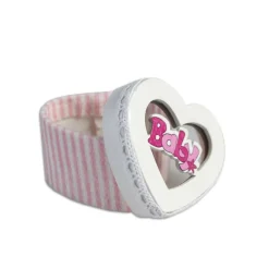 12 SCATOLINA IN TESSUTO PORTACONFETTI A FORMA DI CUORE BOMBONIERA NASCITA BIMBA ROSA