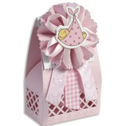 12 SCATOLINA PORTA CONFETTI BOMBONIERA NASCITA BATTESIMO BIMBA ROSA FEMMINA