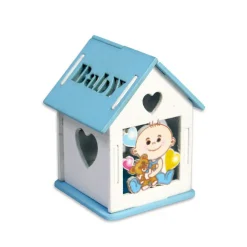 12 SCATOLINA PORTA CONFETTI CASETTA BOMBONIERA NASCITA BATTESIMO CELESTE MASCHIO