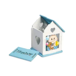 12 SCATOLINA PORTA CONFETTI CASETTA BOMBONIERA NASCITA BATTESIMO CELESTE MASCHIO