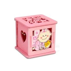 12 SCATOLINA PORTA CONFETTI IN LEGNO BOMBONIERA NASCITA BATTESIMO ROSA FEMMINA