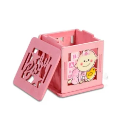 12 SCATOLINA PORTA CONFETTI IN LEGNO BOMBONIERA NASCITA BATTESIMO ROSA FEMMINA