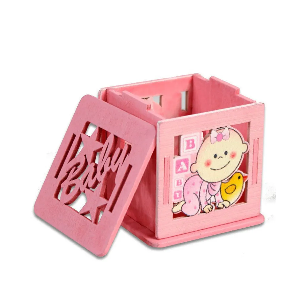 12 SCATOLINA PORTA CONFETTI IN LEGNO BOMBONIERA NASCITA BATTESIMO ROSA FEMMINA