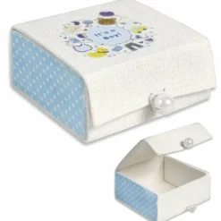 12 SCATOLINA PORTA CONFETTI SCRIGNO IN TESSUTO BOMBONIERA NASCITA BIMBO AZZURRO