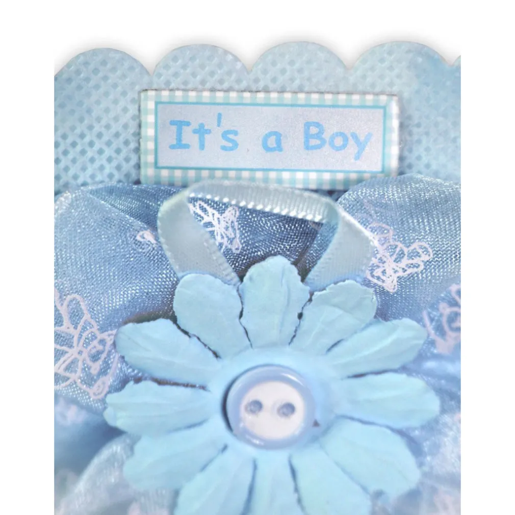 12 SCATOLINA PORTA CONFETTI CON FIORE BOMBONIERA NASCITA BATTESIMO BIMBO AZZURRO