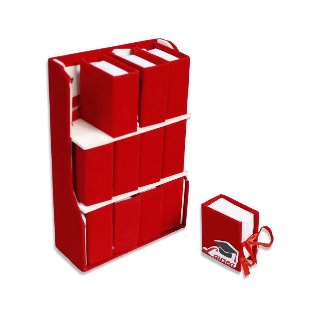 12 SCATOLINA PORTACONFETTI IN VELLUTO BOMBONIERA PER LAUREA ROSSO CON VASSOIO