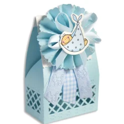 12 SCATOLINA PORTACONFETTI BOMBONIERA NASCITA BATTESIMO MASCHIO AZZURRO BIMBO