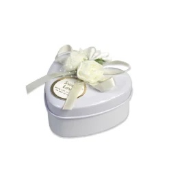 12 SCATOLINE IN LATTA A FORMA DI CUORE BOMBONIERA SEGNAPOSTO PORTA CONFETTI