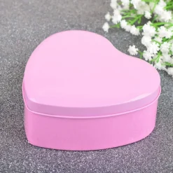 12 SCATOLINE IN LATTA A FORMA DI CUORE BOMBONIERA SEGNAPOSTO PORTACONFETTI ROSA