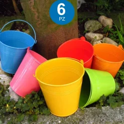 6 SECCHIELLI IN LATTA PORTA PIANTE DECOUPAGE CONTENITORE DECORAZIONI LAVORETTI