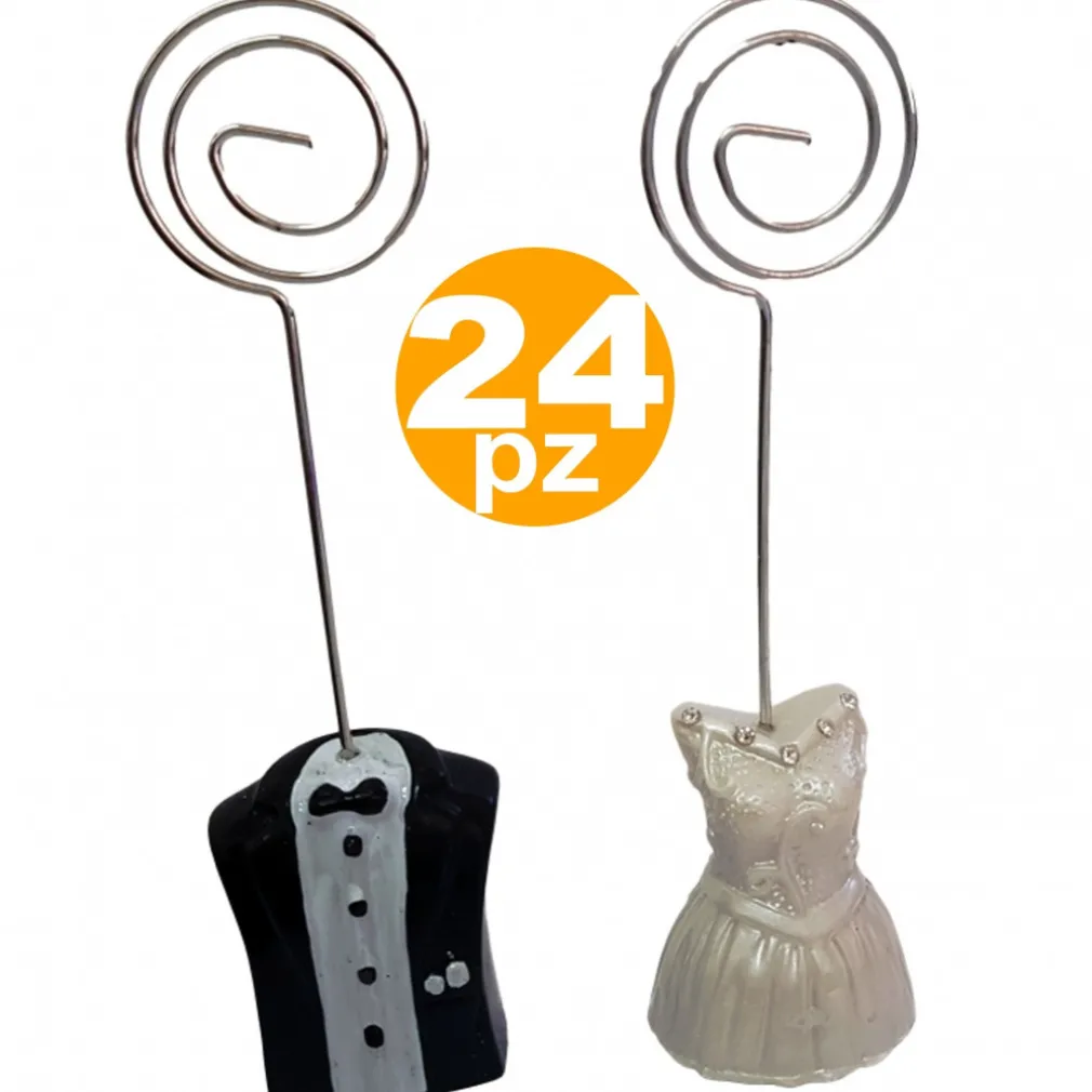 24 SEGNAPOSTO CLIP SEGNATAVOLA BOMBONIERA SPOSI ABITI MATRIMONIO PROMESSA NOZZE