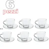 6 TAZZA DA CAPPUCCINO TISANA CAFFE' IN VETRO CON MANICO ACCIAIO CON PIATTINO