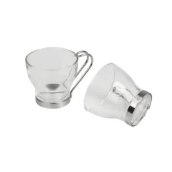 6 TAZZINE 100ml TAZZA CAFFE' IN VETRO CON MANICO ACCIAIO BICCHIERE ESPRESSO BAR