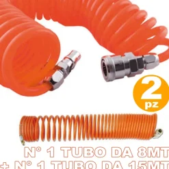 2 TUBI TUBO ARIA COMPRESSA FLESSIBILE PER COMPRESSORE 8 15 METRI INNESTI RAPIDII