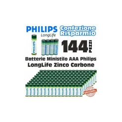 144 X BATTERIE PILE MINISTILO PHILIPS ZINCO CARBON LONGLIFE BATTERIA AAA R3 1,5V