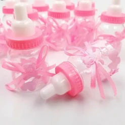 12 X BOMBONIERA PORTACONFETTI PER BATTESIMO NASCITA BOTTIGLIA BIBERON ROSA