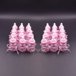 12 X BOMBONIERA PORTACONFETTI PER BATTESIMO NASCITA BOTTIGLIA BIBERON ROSA