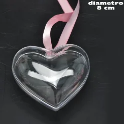 3 X CUORE IN PLASTICA TRASPARENTE APRIBILE DA RIEMPIRE DECORAZIONE NATALE 8 CM