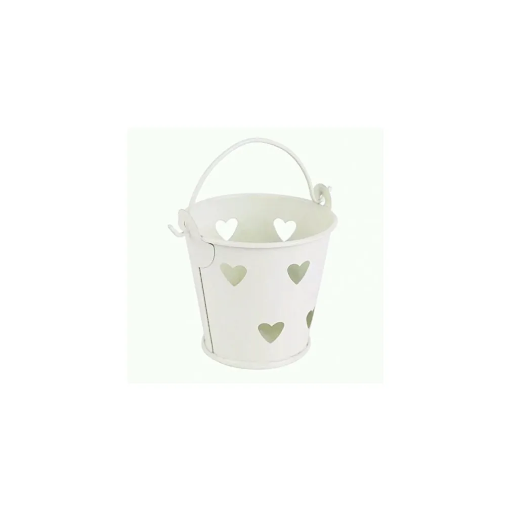 24 X SECCHIELLI BIANCHI CON CUORI IN LATTA VERNICIATA PORTACONFETTI BOMBONIERA