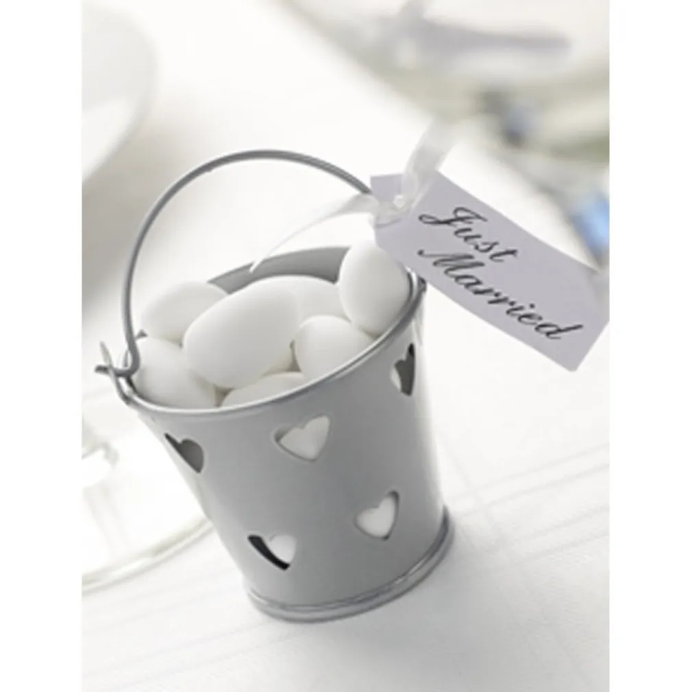 24 X SECCHIELLI COLORATI CON CUORI IN LATTA VERNICIATA PORTACONFETTI BOMBONIERA