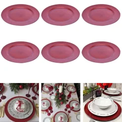 6 X SOTTOPIATTI NATALIZI IN PLASTICA 33CM DECORAZIONI NATALE PER LA TAVOLA ROSA
