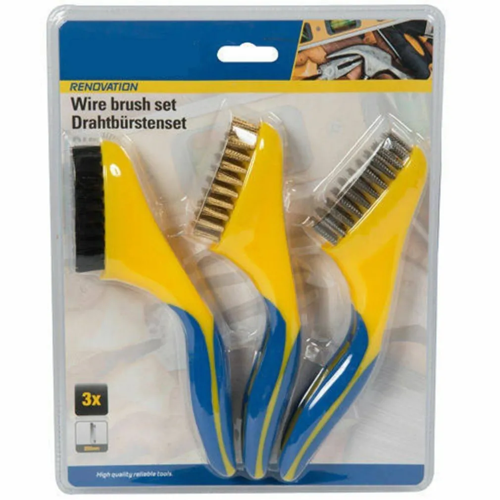 3 X SPAZZOLE PULIZIA METALLO ACCIAIO KIT PITTURA SPAZZOLA PER FERRO FAI DA TE
