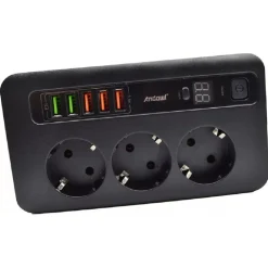 ADATTATORE SPINA CON 3 PRESE + 5 PORTE USB RICARICA 3.4A DISPLAY LED 2500W Q-A260