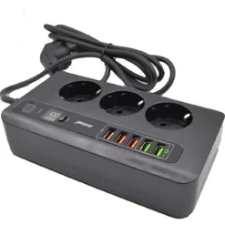 ADATTATORE SPINA CON 3 PRESE + 5 PORTE USB RICARICA 3.4A DISPLAY LED 2500W Q-A260